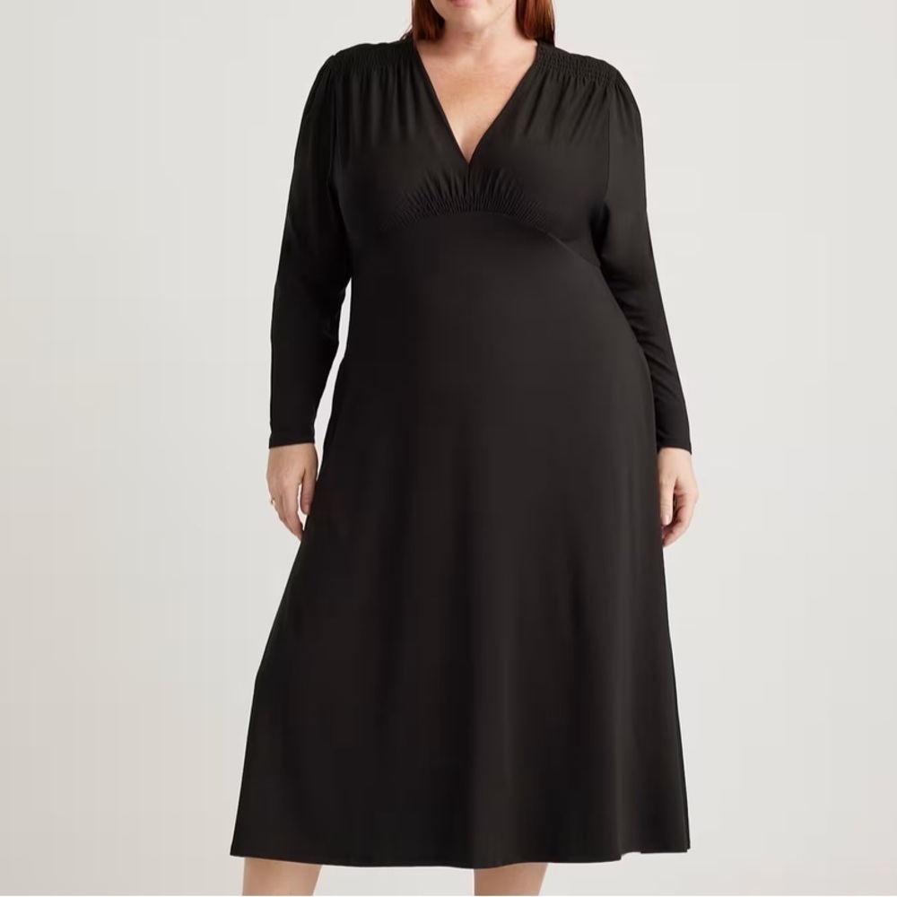 QUINCE Tencel Jersey V-Neck Long Sleeve Midi Dress